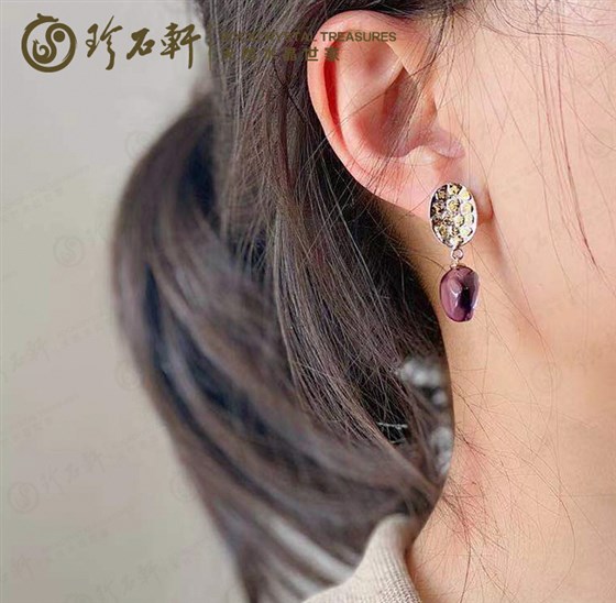 珍石轩意大利设计款S925手工银镶紫水晶耳环01