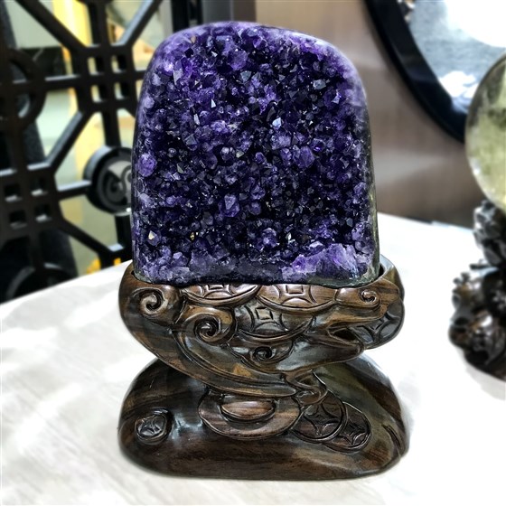 宽16高21厚10CM1.5KG中号珍石轩紫水晶花摆件