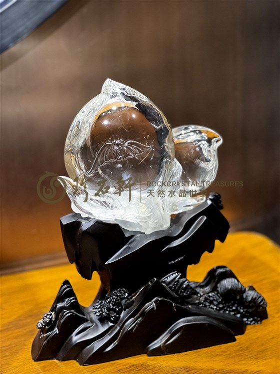 珍石轩天然水晶世家天然白水晶寿桃摆件 (1)