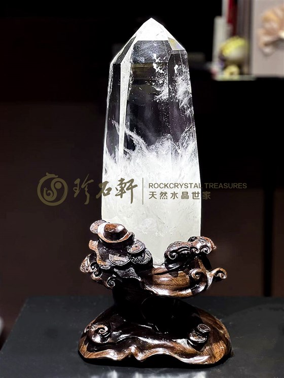 珍石轩天然水晶世家天然白水晶柱洞含底座长19宽15高42cm重5.36KG (1)
