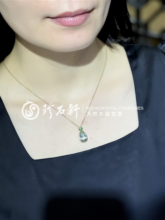 珍石轩天然G18K海蓝宝套链主石重3.086ct (3)