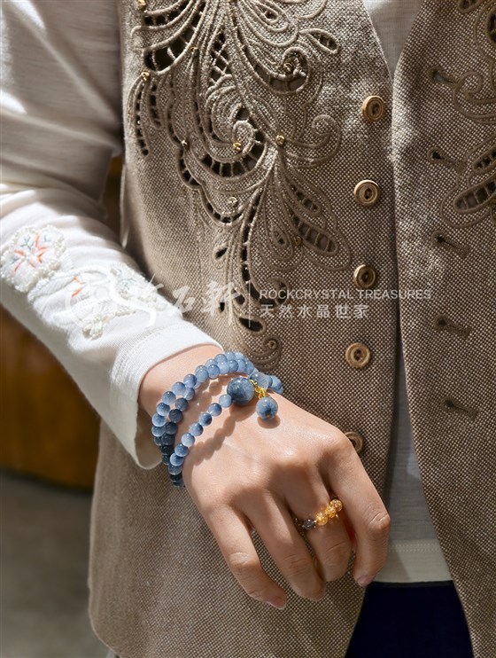 珍石轩6-13mms天然蓝兔毛水晶珠串 