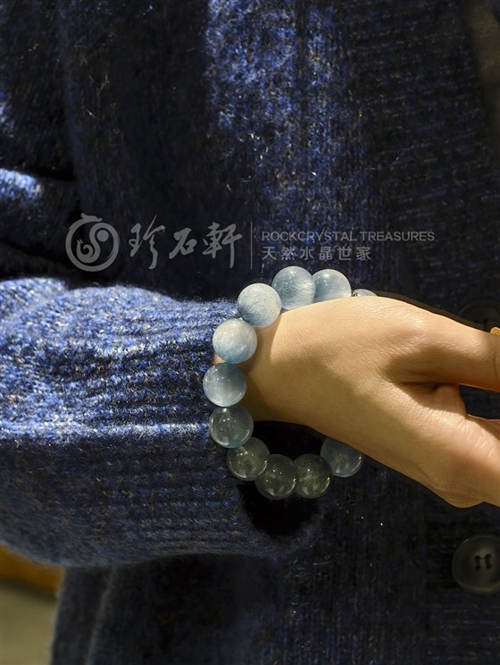 珍石轩15mm天然蓝兔毛水晶手链 