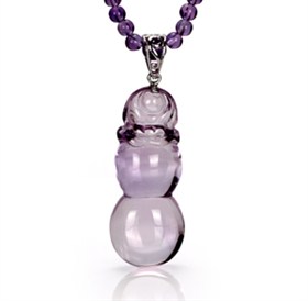 天然紫水晶葫芦雕刻链坠