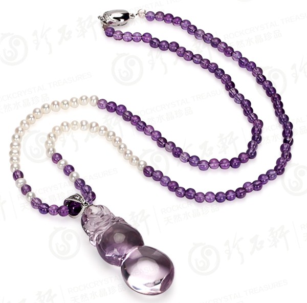 天然紫水晶葫芦雕刻链坠