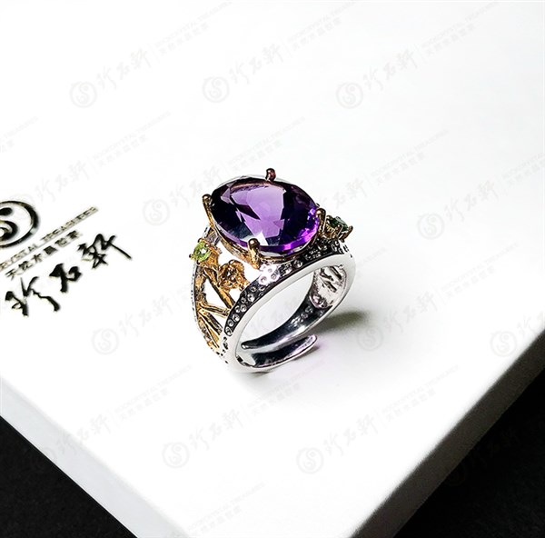 S925银镶紫水晶戒指设计师款