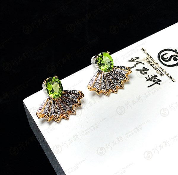S925意大利手工银镶橄榄石耳钉