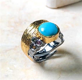 手工银镶天然绿松石戒指