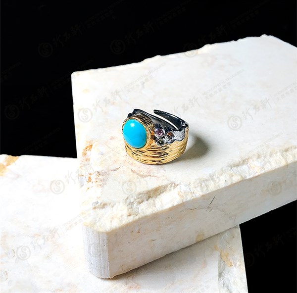 手工银镶天然绿松石戒指