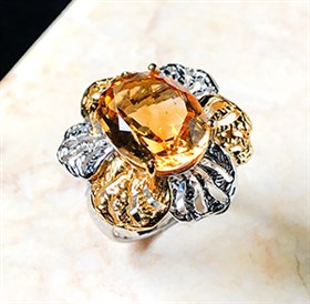 S925意大利手工银镶天然黄水晶戒指