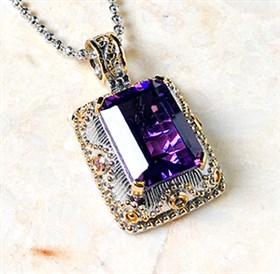 S925意大利手工银镶紫水晶吊坠