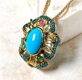 意大利手工银镶天然绿松石吊坠