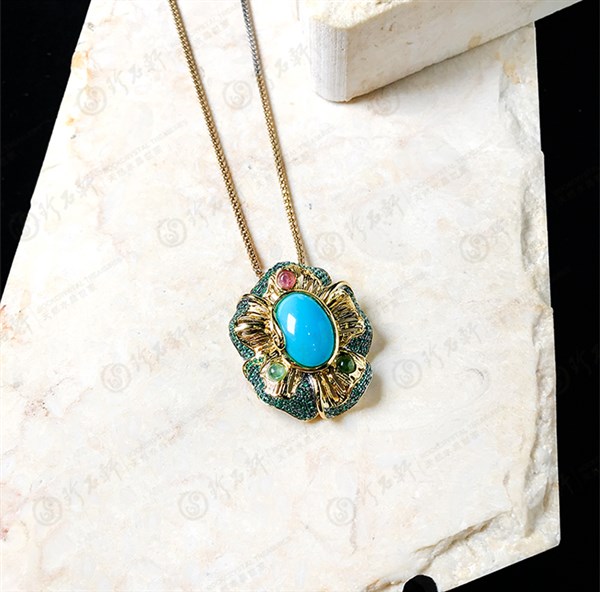 意大利手工银镶天然绿松石吊坠