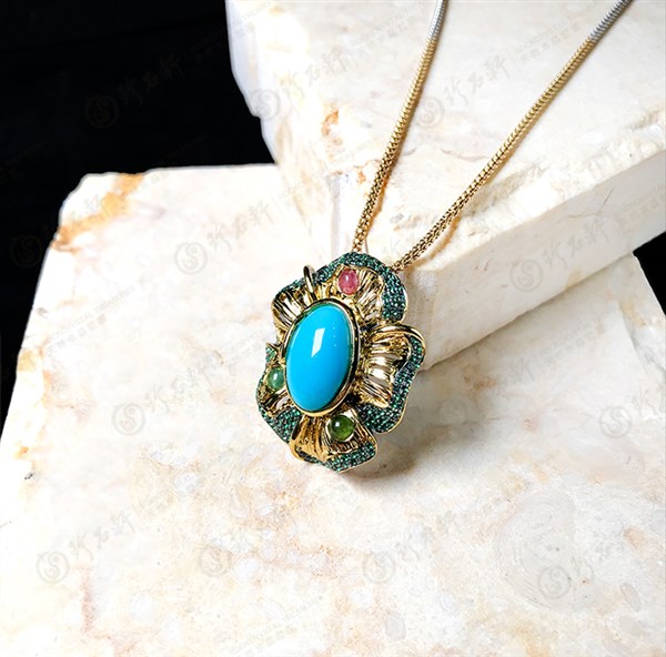 意大利手工银镶天然绿松石吊坠