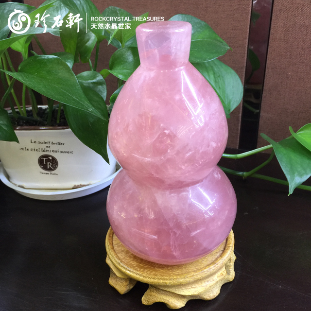 天然粉晶葫芦大摆件朋友公司入伙，送什么礼品好？推荐用天然水晶摆件！