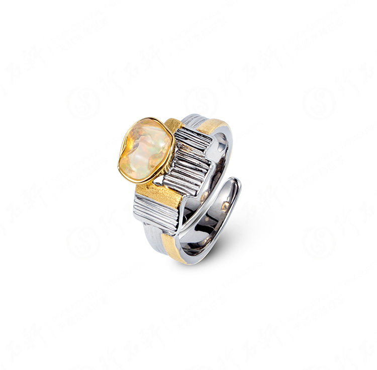 S925手工银镶天然墨西哥火欧泊戒指设计师款珍石轩天然水晶世家 (1)