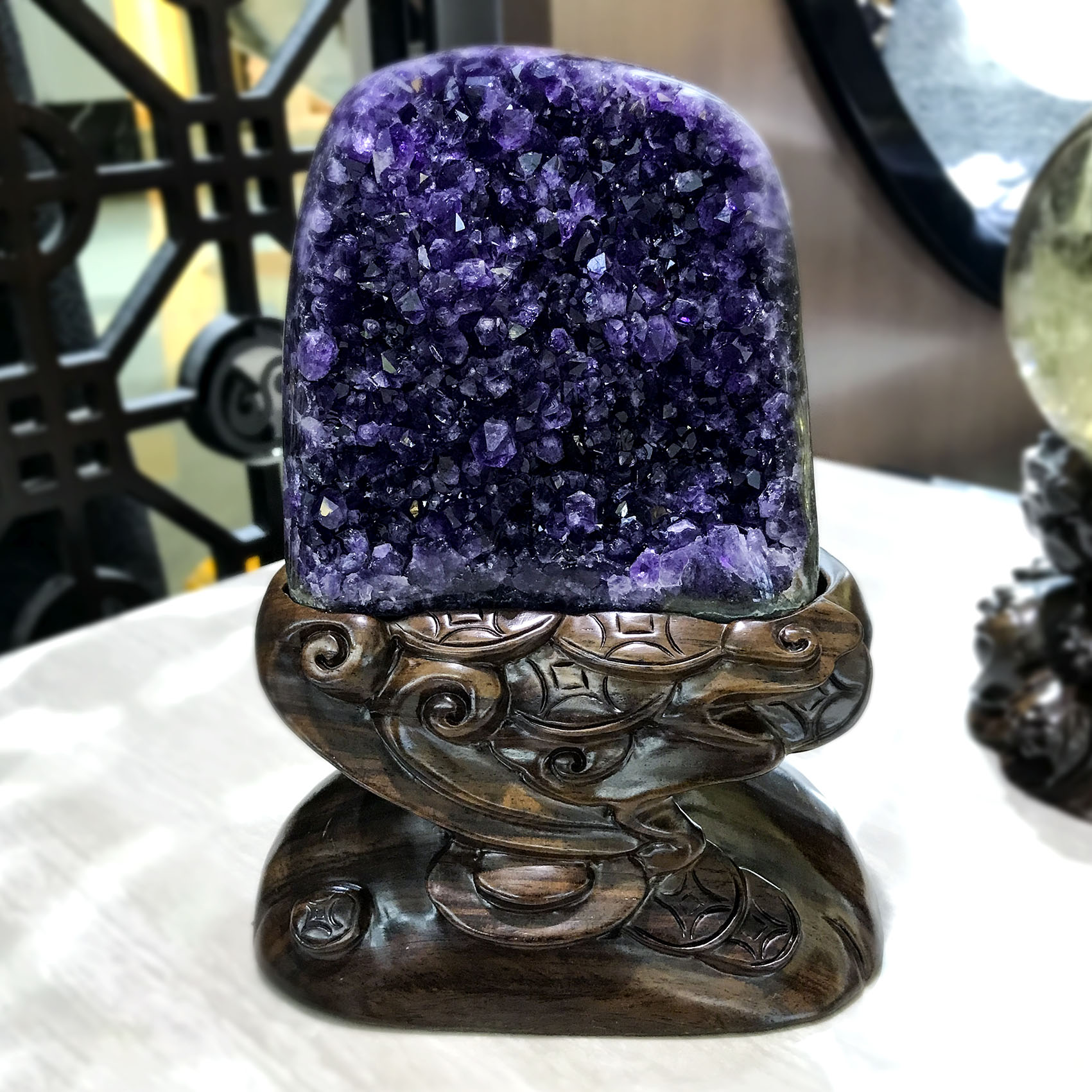 宽16高21厚10CM1.5KG中号珍石轩紫水晶花摆件