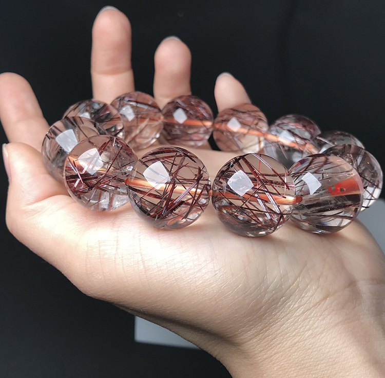 深圳珍石轩天然红发晶手链