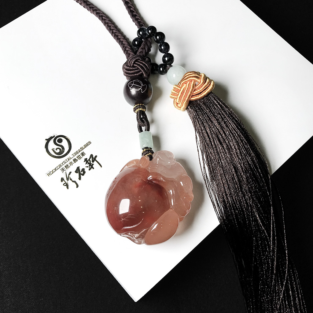 珍石轩天然水晶世家红兔毛水晶灵猴献瑞挂件 (2)