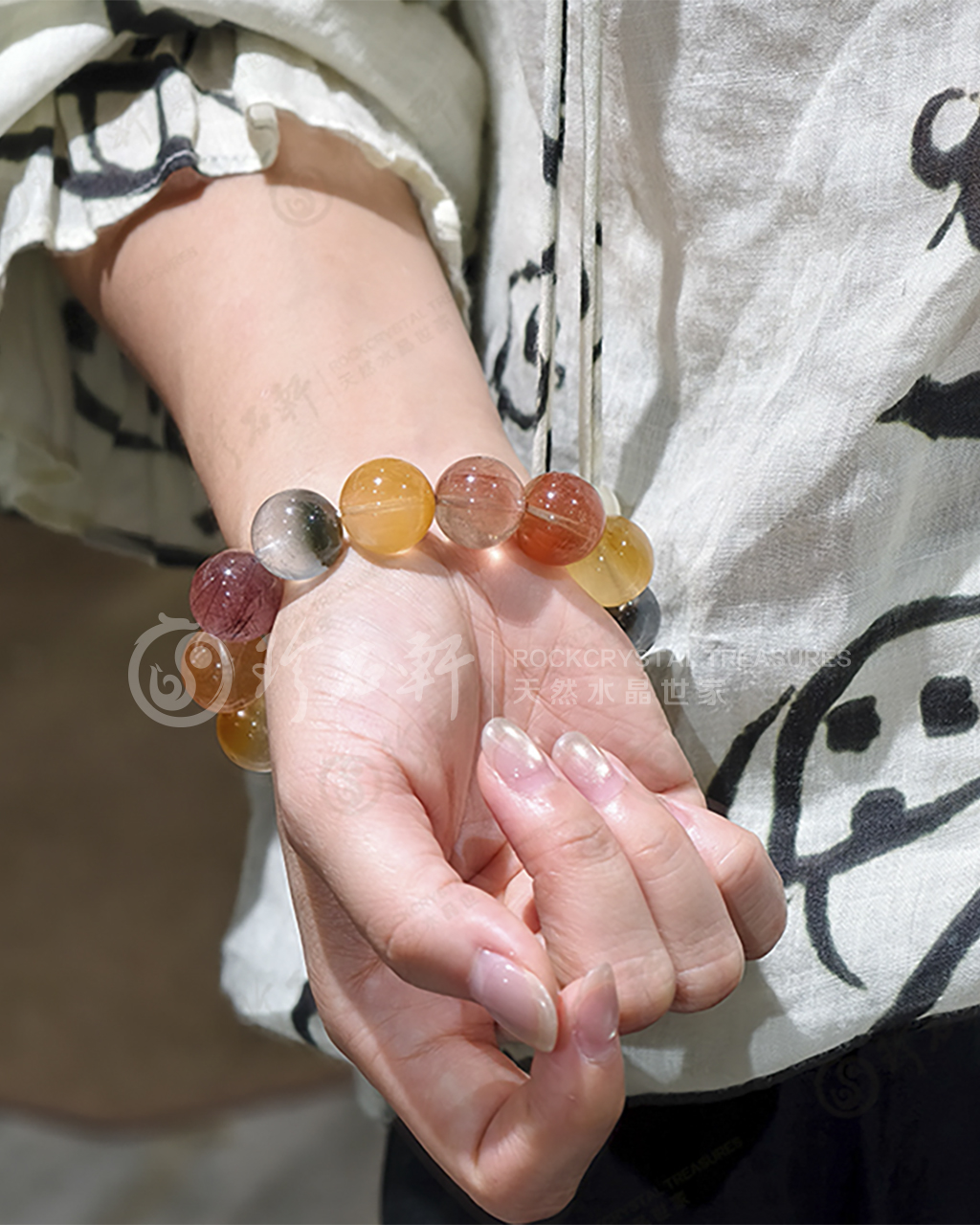 珍石轩天然水晶彩兔毛手链06