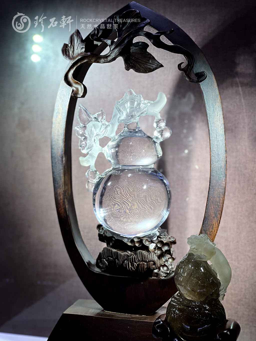 珍石轩含底座宽18x长10.2x高37cm白水晶葫芦摆件 (2)