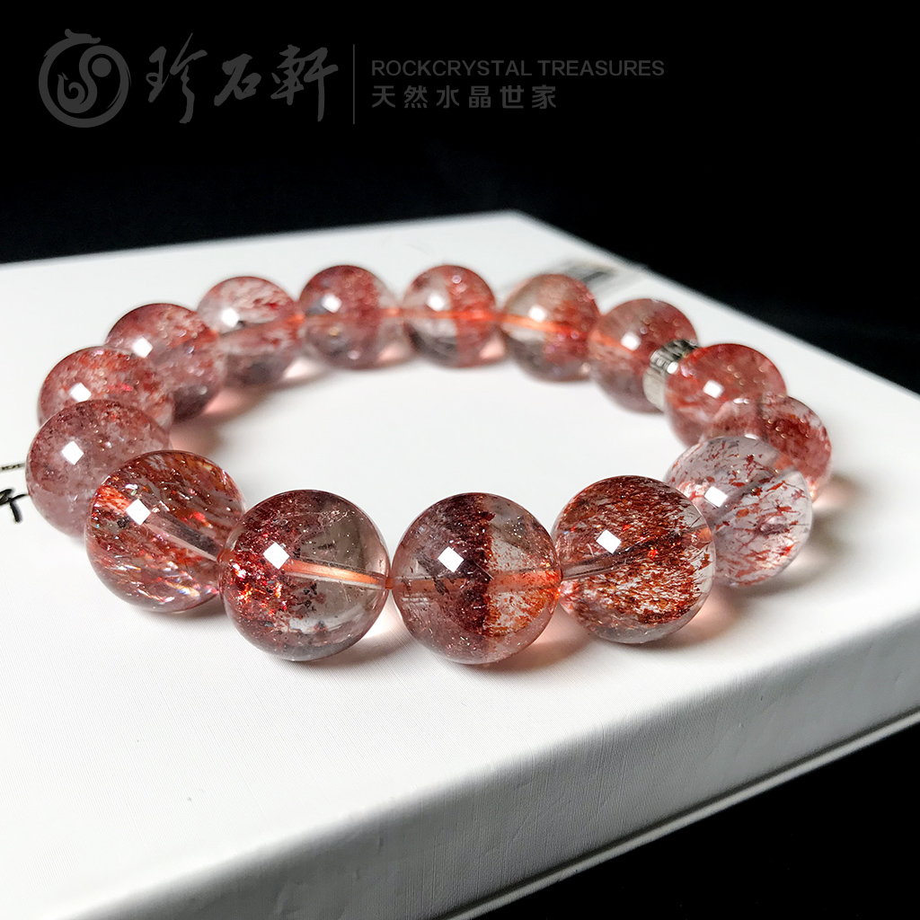 珍石轩天然水晶世家金草莓晶手串收藏品
