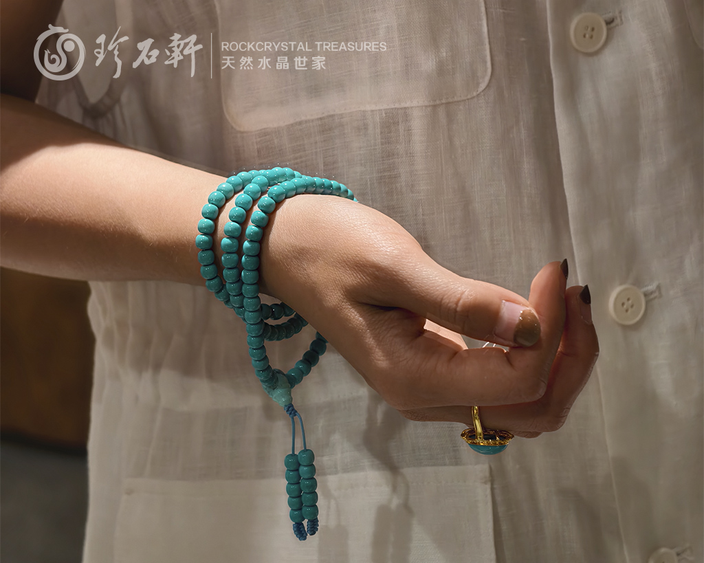 珍石轩天然108粒绿松石老珠 (4)