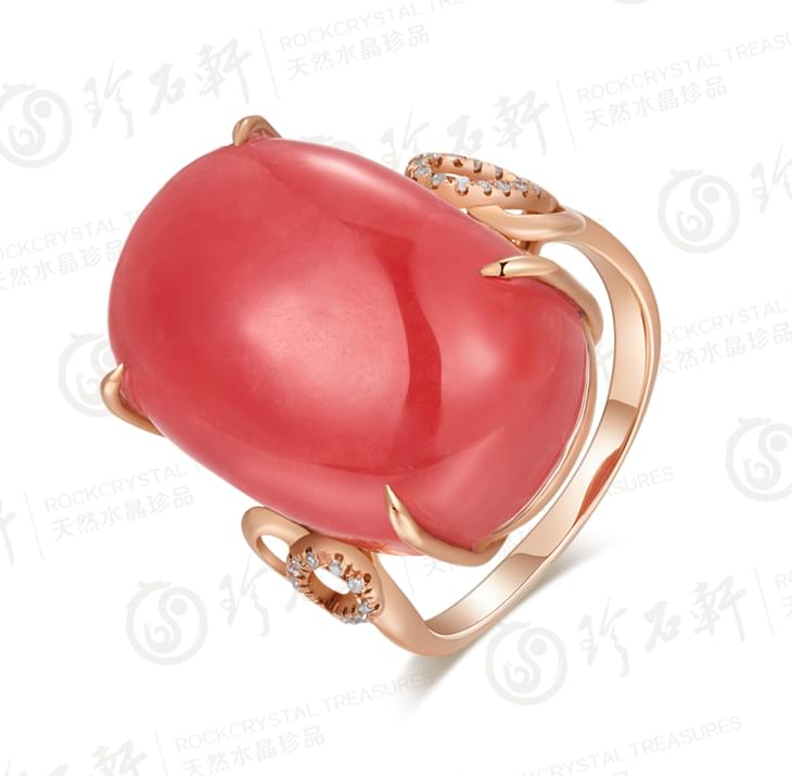 珍石轩G18K金镶红纹石戒指