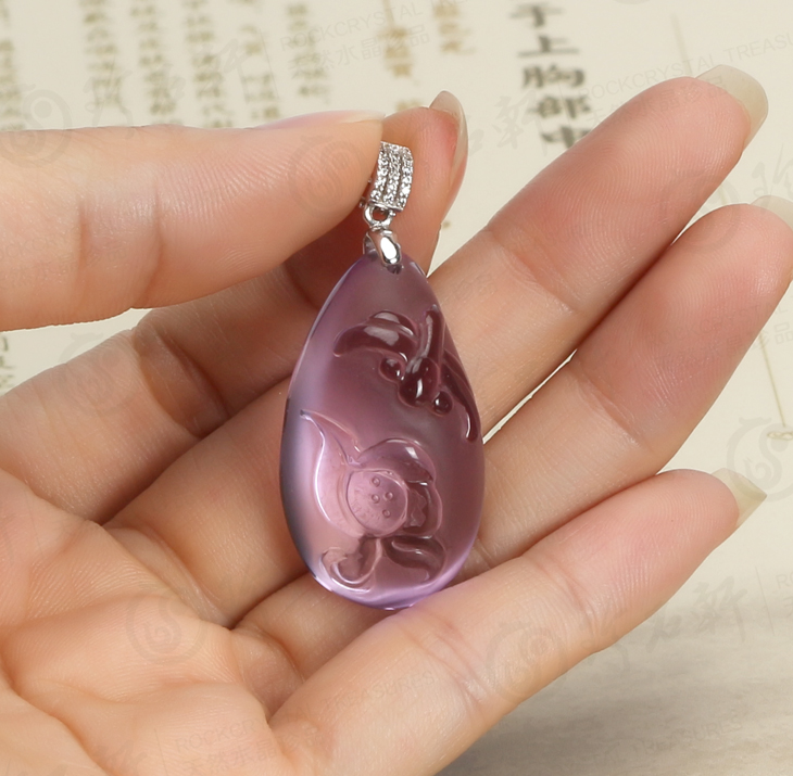 珍石轩紫晶蜻蜓莲花吊坠7
