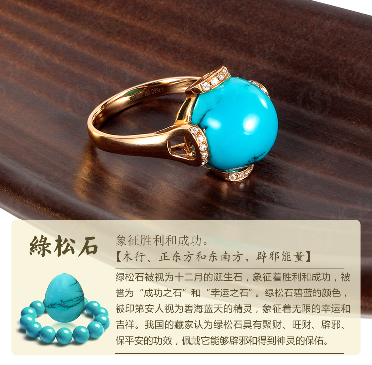 G18K金镶天然绿松石戒指(藏品）