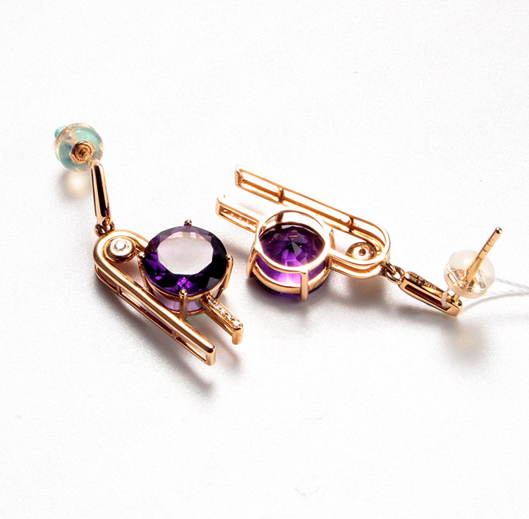 G18K金镶乌拉圭天然紫水晶耳环