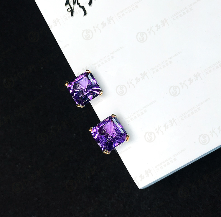 S925银镶天然紫水晶耳环