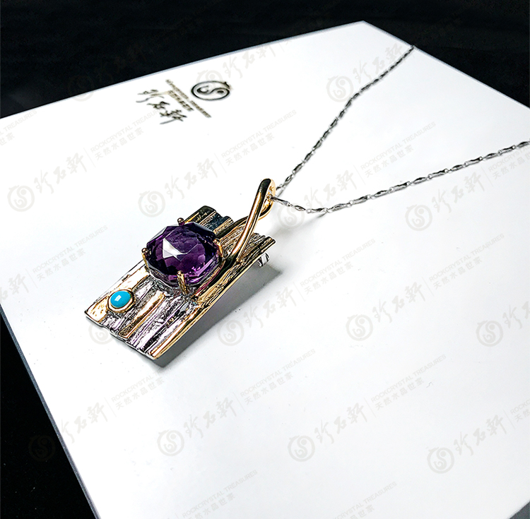 S925意大利手工银镶紫水晶吊坠胸针两用款