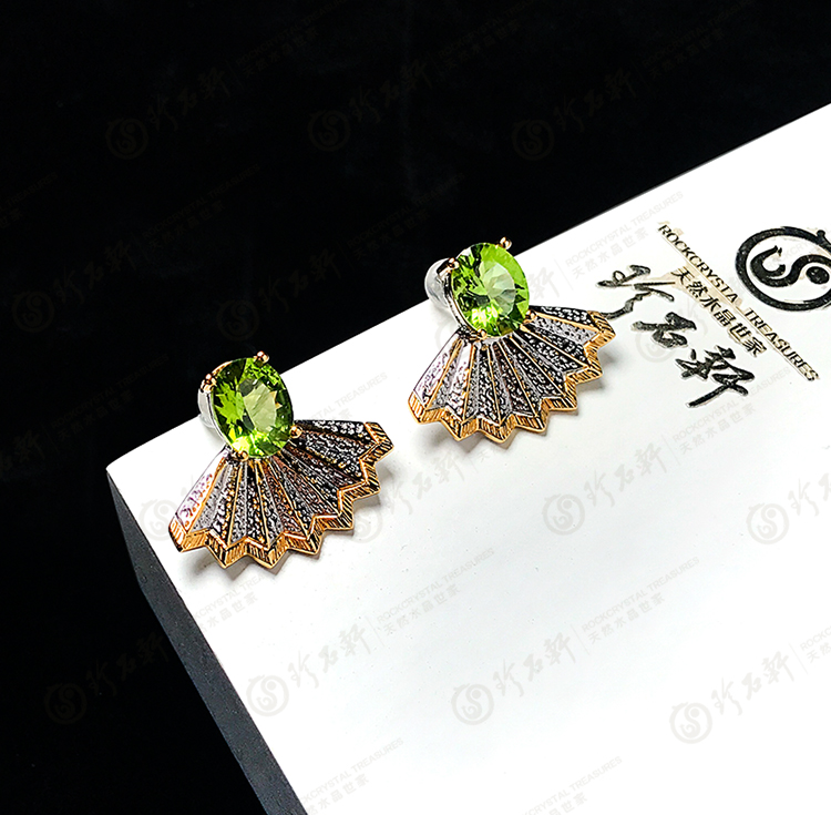 S925意大利手工银镶橄榄石耳钉