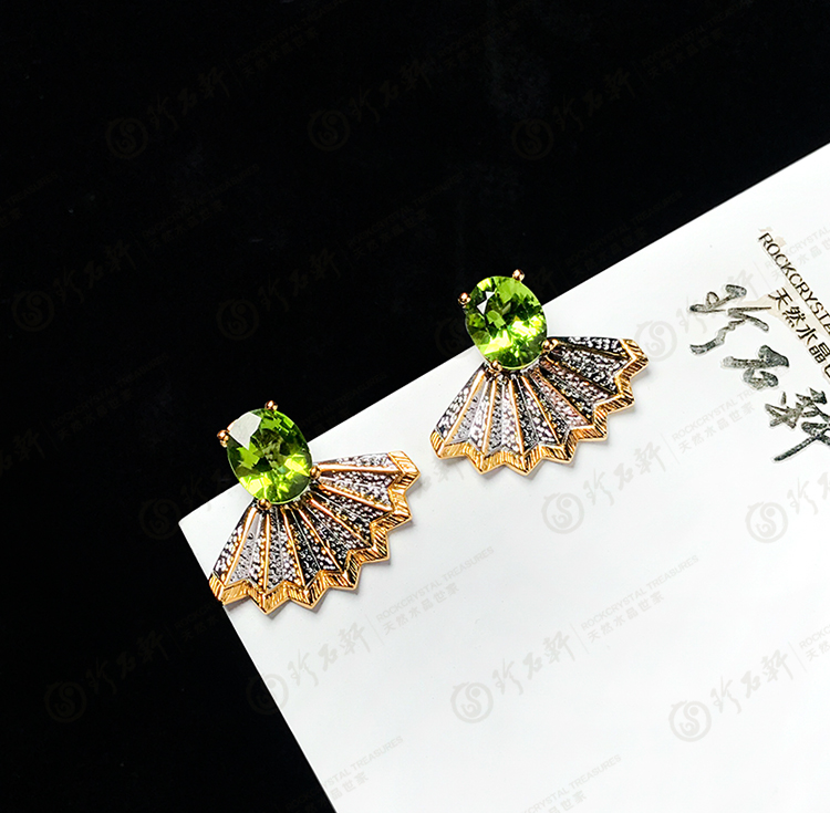 S925意大利手工银镶橄榄石耳钉