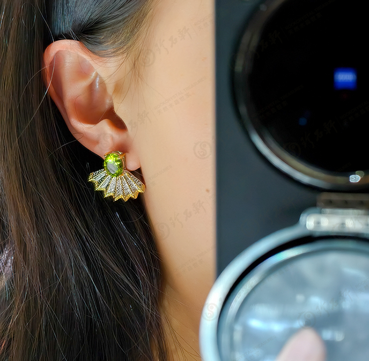 S925意大利手工银镶橄榄石耳钉