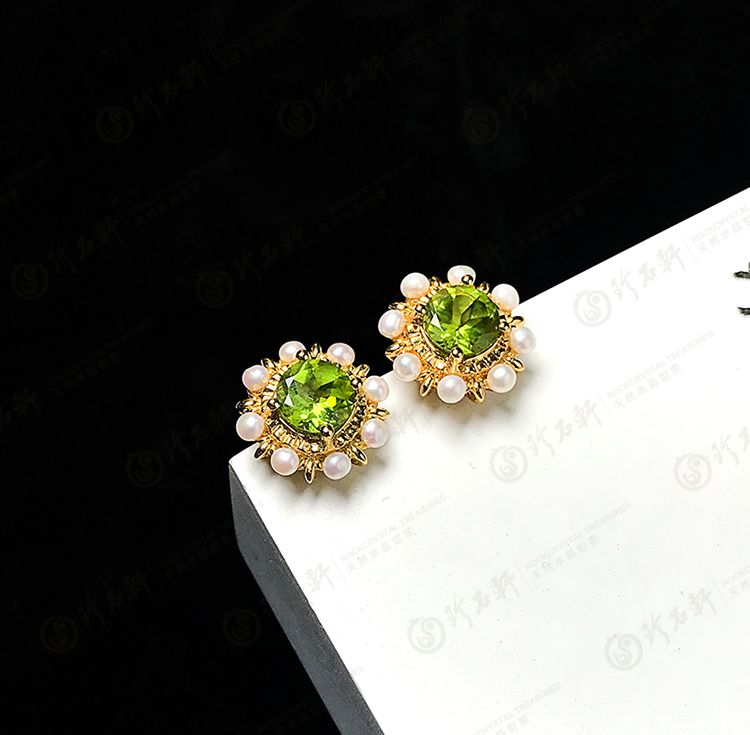 S925意大利手工银镶橄榄石耳钉