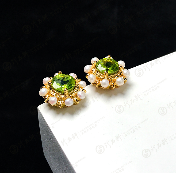 S925意大利手工银镶橄榄石耳钉