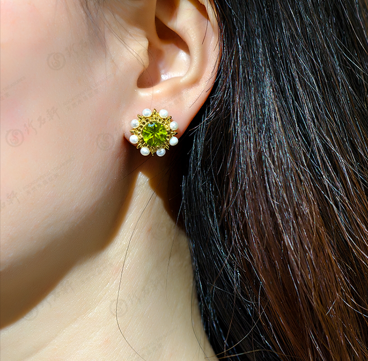 S925意大利手工银镶橄榄石耳钉