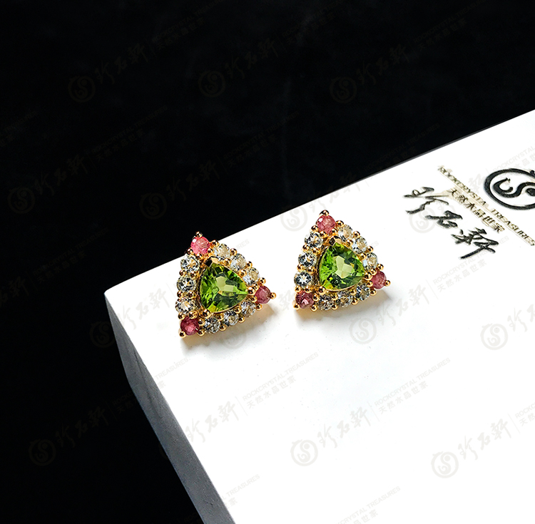 S925意大利手工银镶橄榄石耳钉