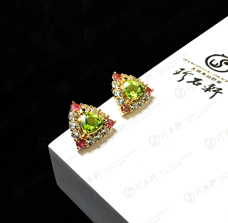 S925意大利手工银镶橄榄石耳钉