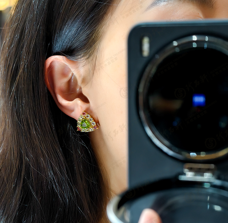 S925意大利手工银镶橄榄石耳钉