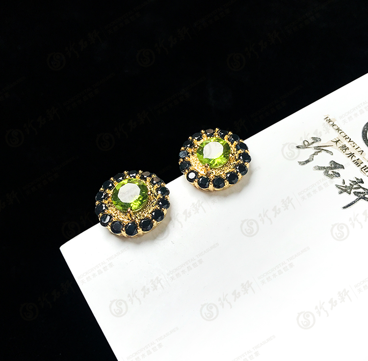 S925意大利手工银镶橄榄石耳钉