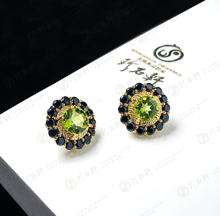 S925意大利手工银镶橄榄石耳钉