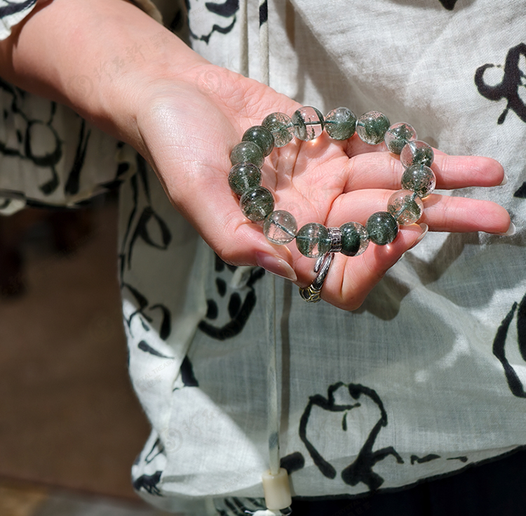 珍石轩14mmS925绿幽灵手链06