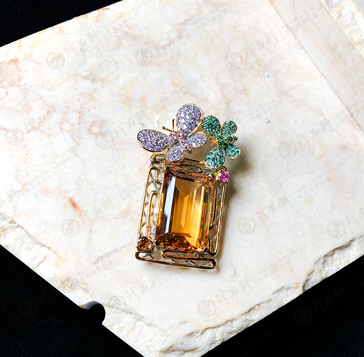 S925意大利手工银黄水晶吊坠